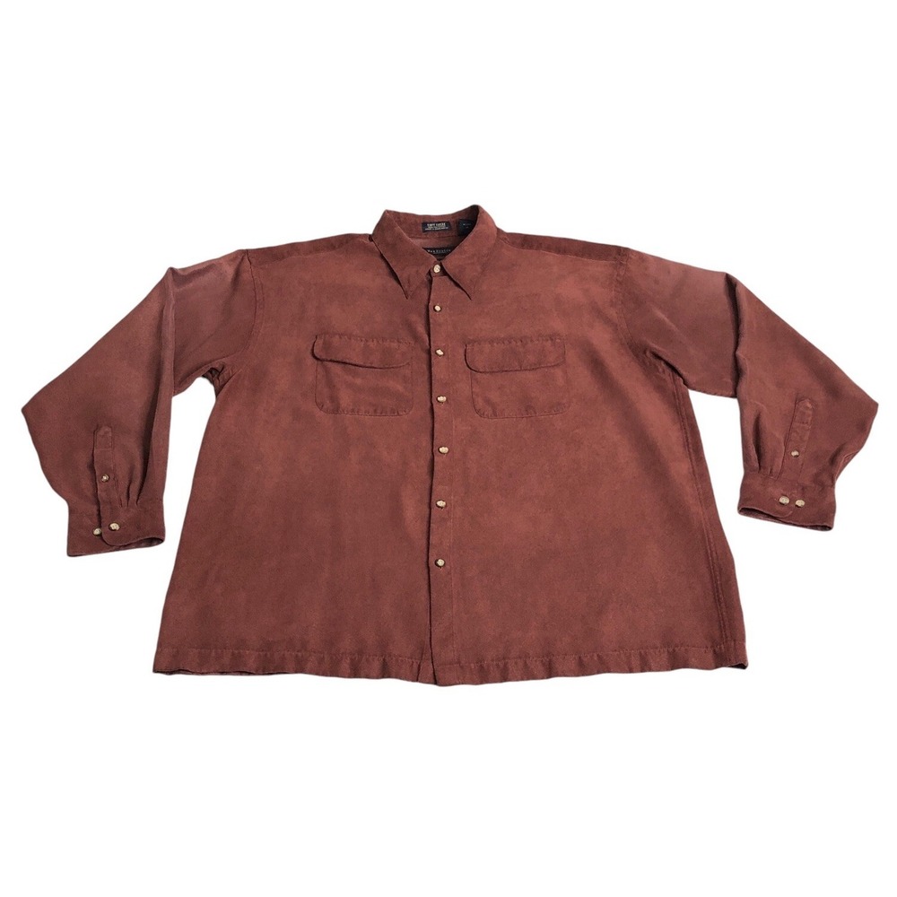 Vintage 90s Van Heusen Soft Suede Shirt Men XL Maroon Flap Pocket Outdoor Grunge